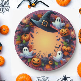 Prato De Papel Noite de Halloween Encantada