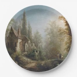 Prato De Papel Noite de Lua sobre Capela e Cavaleiros