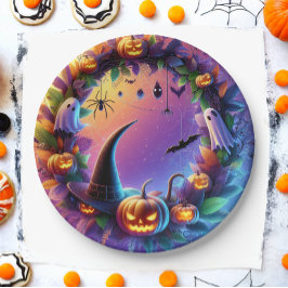 Prato De Papel Noite Encantada de Halloween - Chapas de Papel Fes