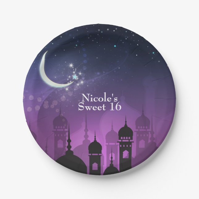 Prato De Papel Noites Árabes Roxo Luar Marroquino (Frente)