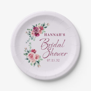 Prato De Papel Noiva Bolo Floral Burgundy Rosa Choque de Cunhados