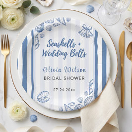 Prato De Papel Noiva Concha Azul Náutico Personalizado