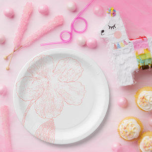 Prato De Papel Noiva de Arte de Linha Floral Rosa Rubor