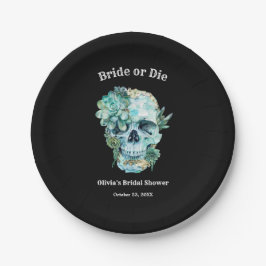 Prato De Papel Noiva de Crânio Floral ou Morra no Chá de Noiva de