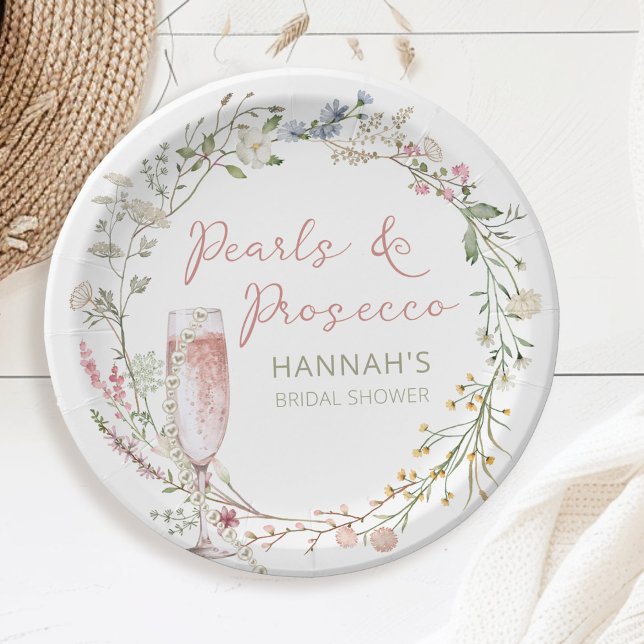 Prato De Papel Noiva de Pérolas e Prosecco Chá de Noiva (Criador carregado)