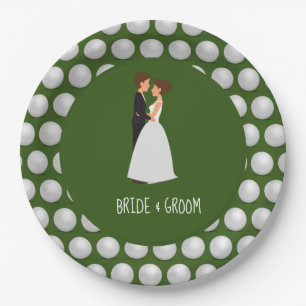 Prato De Papel Noiva e noiva com bola de golfe no casamento verde