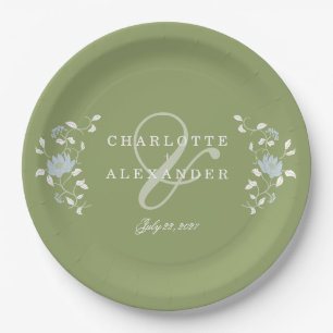 Prato De Papel Noiva Floral Chintz Verde Salvia Elegante