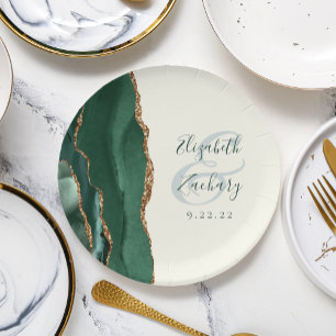 Prato De Papel Noiva Marfim Ouro Ágata Verde Esmeralda Casamento