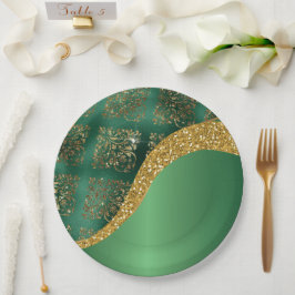 Prato De Papel Noiva Metálica Verde Brilho Glam Gold