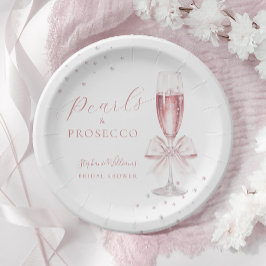 Prato De Papel Noiva Pérolas e Prosecco Rosa Festa de Chá