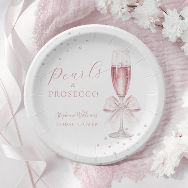 Prato De Papel Noiva Pérolas e Prosecco Rosa Festa de Chá (Criador carregado)
