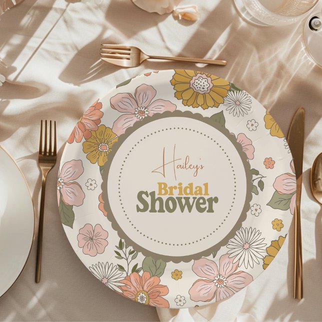 Prato De Papel Noiva Retro Groovy Tema Anos 70 (Criador carregado)