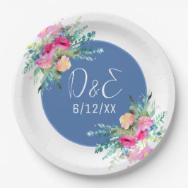 Prato De Papel Noiva Rosa Floral Azul Casamento Personalizado