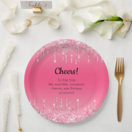 Prato De Papel Noiva Tendência Brilho Cor-de-Rosa Personalizado