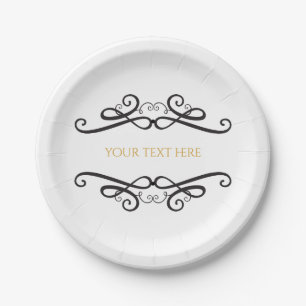 Prato De Papel Noivado Casamento vintage clássico preto-e-branco