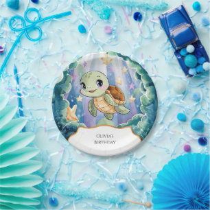 Prato De Papel Noivado da Tartaruga Infantil de Cor da Água Bonit