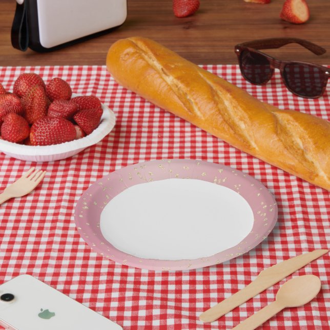 Prato De Papel Noivado Dourado Rosa (Piquenique)