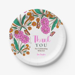 Prato De Papel Noivos Amantes de Borboletas Rosa Floral Script Nu