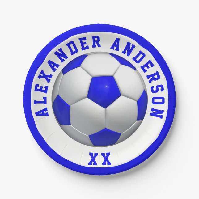 Prato De Papel Nome Azul Futebol e Personalizar Camisa (Frente)
