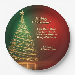 Prato De Papel Nome da empresa Mensagem de Natal Dourado Verde Ár