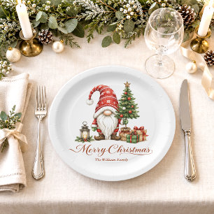Prato De Papel Nome da Família do Gnome de Natal