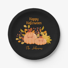 Prato De Papel Nome da família personalizada Feliz Dia das Bruxas