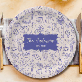 Prato De Papel Nome da Família Personalizado Comida Fofa Desenhad