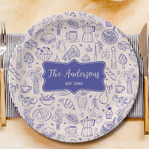 Prato De Papel Nome da Família Personalizado Comida Fofa Desenhad