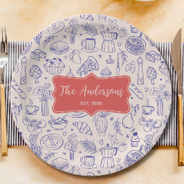 Prato De Papel Nome da Família Personalizado Comida Fofa Desenhad