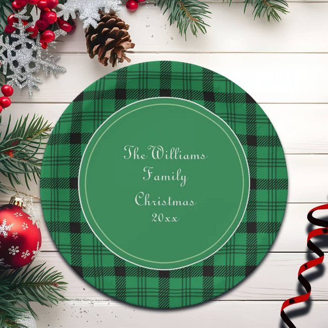 Prato De Papel Nome da Xadrez Verde e Negro (Criador carregado)