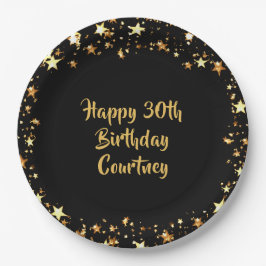 Prato De Papel Nome das Estrelas Douradas aniversário de 30 anos 