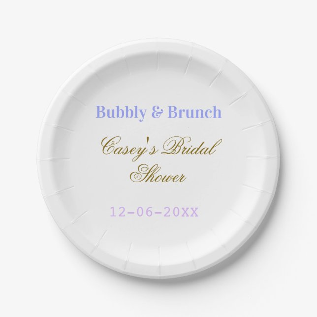 Prato De Papel Nome data do chá de noiva borbulhante e brunch rox (Frente)