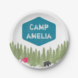 Prato De Papel Nome de Acampamento Personalizado Aniversário Fest