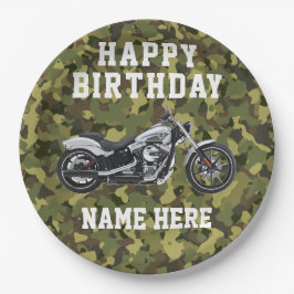 Prato De Papel Nome de Aniversário Feliz da Motocicleta Personali