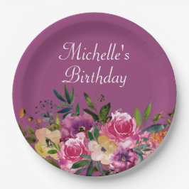 Prato De Papel Nome de Aniversário Personalizado Púrpura Amarelo