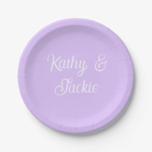 Prato De Papel Nome de casamento de casal retrô pastel roxo elega
