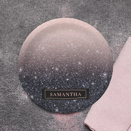 Prato De Papel Nome de cintilações preto e rosa modernos