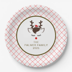 Prato De Papel Nome de Família de Natal de Rena Elegante Simples