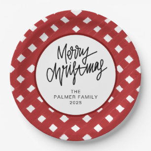 Prato De Papel Nome de Família de Natal Simples e Elegante
