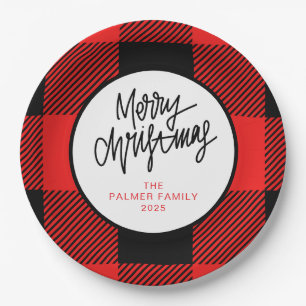 Prato De Papel Nome de Família de Natal Simples e Elegante