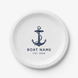 Prato De Papel Nome do barco âncora náutica e ano personalizado