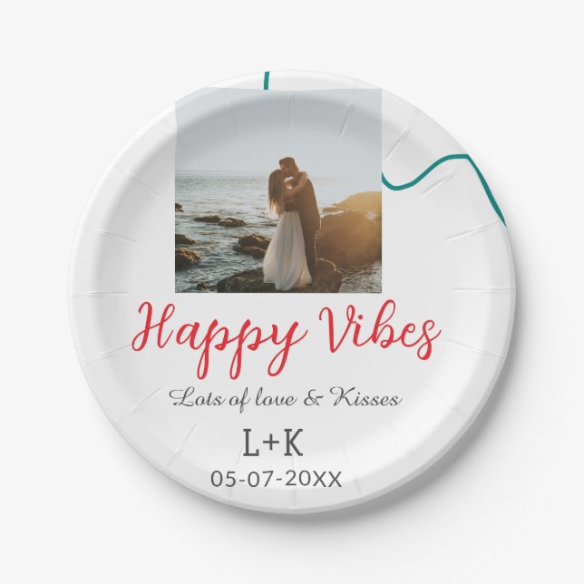 Prato De Papel Nome do casal de férias Felizes Vibes data do casa (Frente)