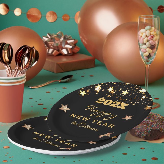 Prato De Papel Nome do Feliz ano novo Festivo 9 na Ronda (Múltiplo)