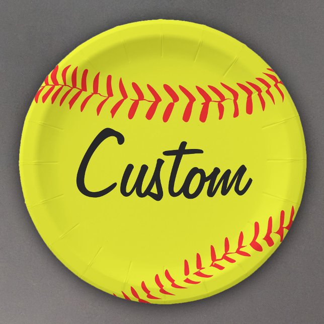 Prato De Papel Nome do Grupo Softball Personalizado ou Grupo de T (Custom fastpitch softball paper plates for softball team parties, birthday parties and banquets.)