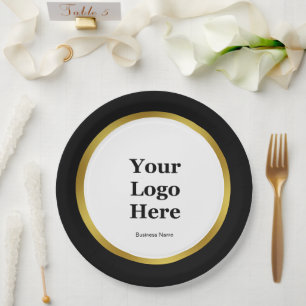 Prato De Papel Nome do logotipo Elegante preto branco e Dourado p