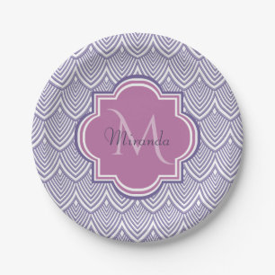 Prato De Papel Nome do Monograma do Orchid Orchid Arched Scallops