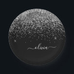 Prato De Papel Nome do Monograma do Sparkle Glitter Negra<br><div class="desc">Nome do Monograma de Silver e Black Sparkle Glitter e Placas Iniciais do Partido. Isto faz o doce e perfeito aniversário de 16 anos,  casamento,  chá de panela,  aniversário,  chá de fraldas ou festa de solteira presente para alguém que ama luxo de luxo e estilos quíticos.</div>