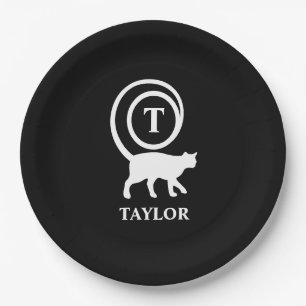 Prato De Papel Nome do Monograma Gato Inicial Gato Gato Lover Pre