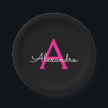 Prato De Papel Nome do Monograma Girly Black Script Hot-Pink<br><div class="desc">Monograma Rosa Quente e Preto Adicionar suas Próprias Placas de Grupo de Script do Nome. Isto faz o doce e perfeito aniversário de 16 anos,  casamento,  chá de panela,  aniversário,  chá de fraldas ou festa de solteira presente para alguém que ama luxo de luxo e estilos quíticos.</div>