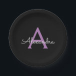 Prato De Papel Nome do Monograma Girly de Script Preto Roxo<br><div class="desc">Monograma Roxo e Preto Adicione suas Próprias Placas de Grupo de Script. Isto faz o doce e perfeito aniversário de 16 anos,  casamento,  chá de panela,  aniversário,  chá de fraldas ou festa de solteira presente para alguém que ama luxo de luxo e estilos quíticos.</div>